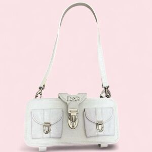 Dolce & Gabbana White Leather Mini Shoulder Clutch with Dual Front Pockets